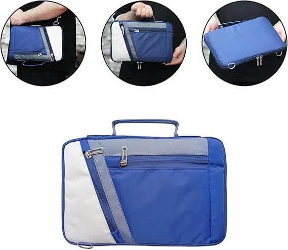 Lenovo Tab Plus TB351FU için Omuz Askılı El Tutacaklı Universal Sleeve Taşıma Çantası AL4346 Lacivert Krem Gri