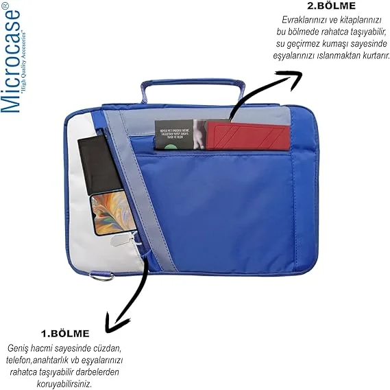 Lenovo Tab Plus TB351FU için Omuz Askılı El Tutacaklı Universal Sleeve Taşıma Çantası AL4346 Lacivert Krem Gri