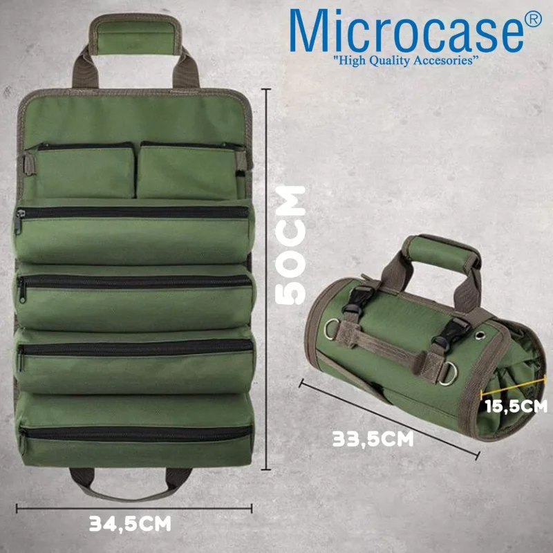 Microcase Çok Bölmeli Karavan, Alet Çantası, Ağır Hizmet Tipi Rulo Takım Çantası Katlanabilir Rulo Çanta - AL5114