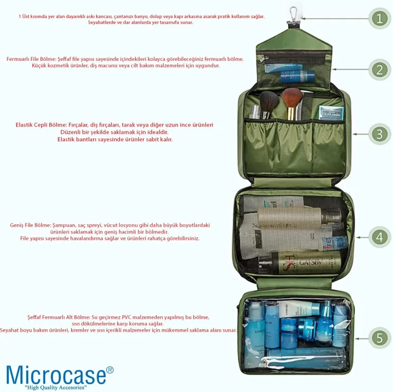 Microcase Makyaj, Seyahat ve Günlük Kullanım için Pratik Asılabilir Katlanır Organizer Çanta - AL5112