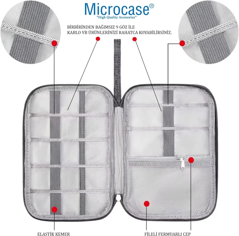 Microcase Çok Gözlü Kullanışlı Elde Taşıma Askılı Organizer Çanta - AL5101