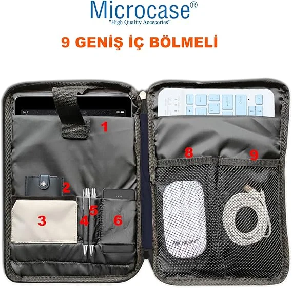 Lenovo Tab Plus TB351FU için Omuz Askılı El Tutacaklı Universal Sleeve Taşıma Çantası AL4346 Lacivert Krem Gri