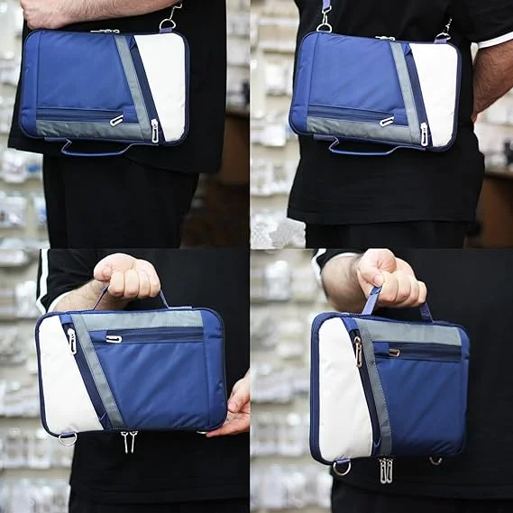 Lenovo Tab Plus TB351FU için Omuz Askılı El Tutacaklı Universal Sleeve Taşıma Çantası AL4346 Lacivert Krem Gri