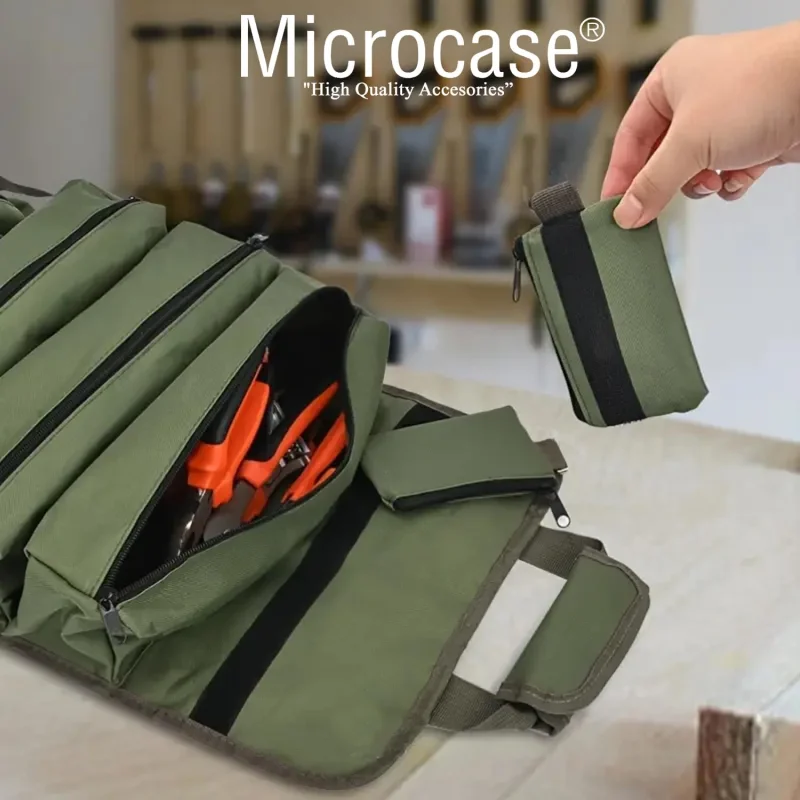 Microcase Çok Bölmeli Karavan, Alet Çantası, Ağır Hizmet Tipi Rulo Takım Çantası Katlanabilir Rulo Çanta - AL5114
