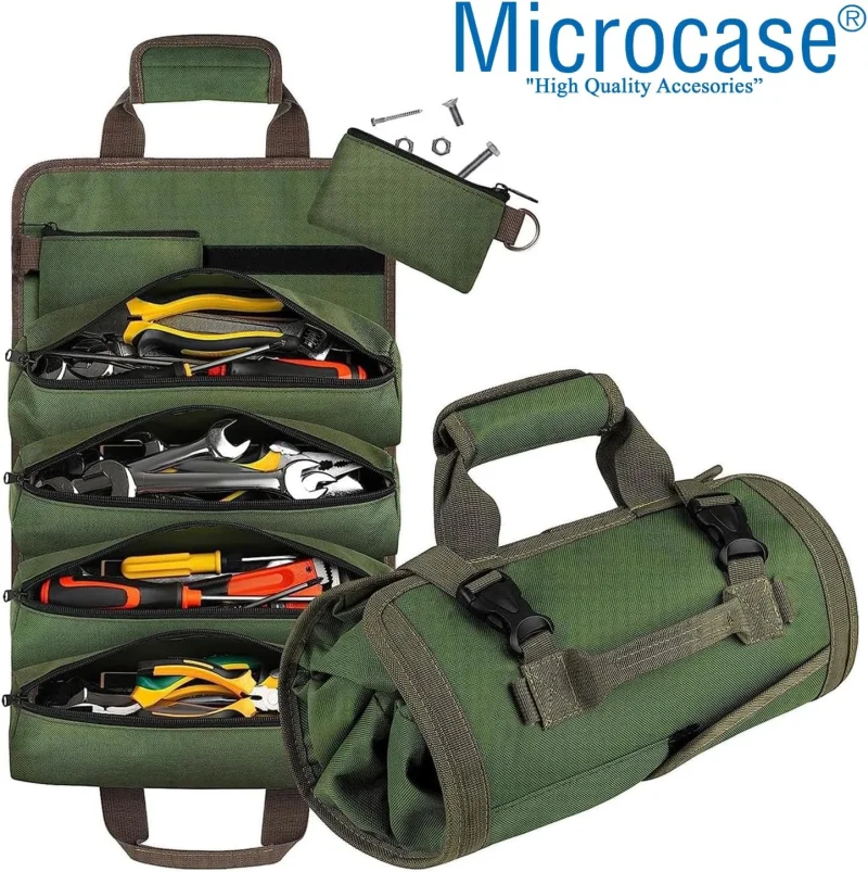 Microcase Çok Bölmeli Karavan, Alet Çantası, Ağır Hizmet Tipi Rulo Takım Çantası Katlanabilir Rulo Çanta - AL5114