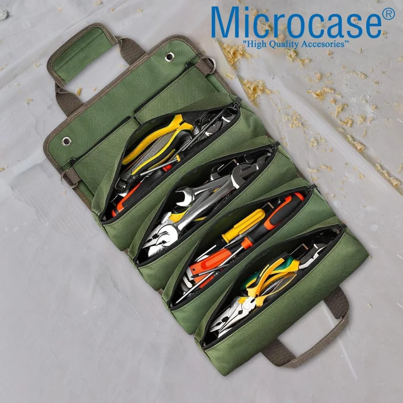 Microcase Çok Bölmeli Karavan, Alet Çantası, Ağır Hizmet Tipi Rulo Takım Çantası Katlanabilir Rulo Çanta - AL5114