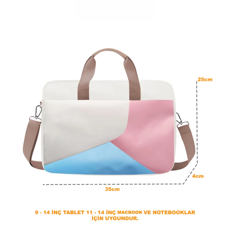 Tablet Macbook Laptop Çantası 2 Bölmeli 9-14 inch UR4227 Krem Pembe Mavi