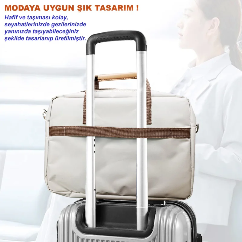 Tablet Macbook Laptop Çantası 2 Bölmeli 9-14 inch UR4227 Krem Pembe Mavi