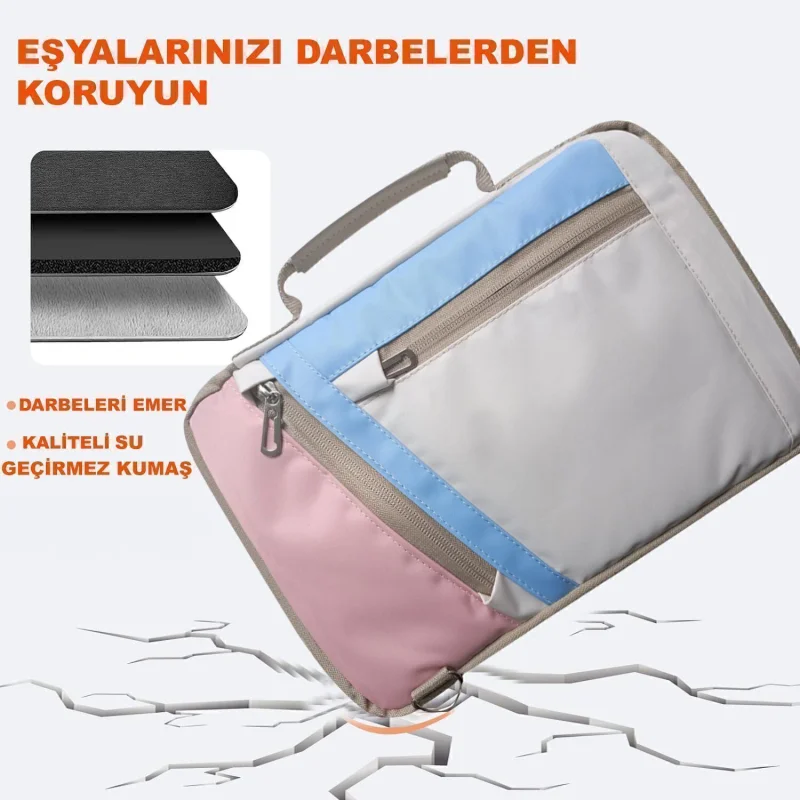 Tablet için Omuz Askılı El Tutacaklı Universal Sleeve Taşıma Çantası UR4346 Pembe Mavi Krem