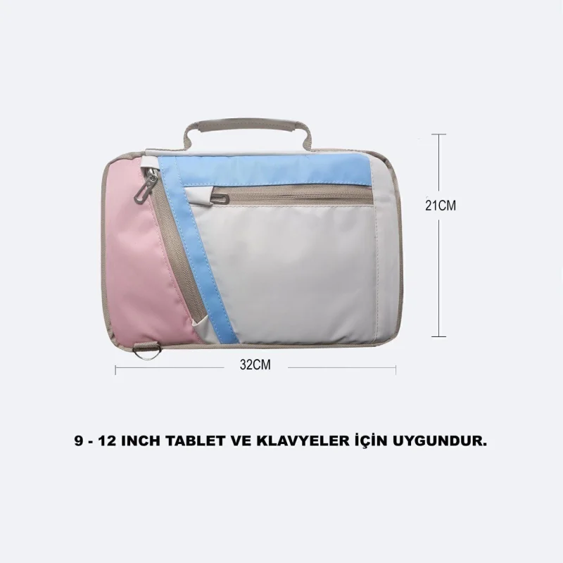 Tablet için Omuz Askılı El Tutacaklı Universal Sleeve Taşıma Çantası UR4346 Pembe Mavi Krem