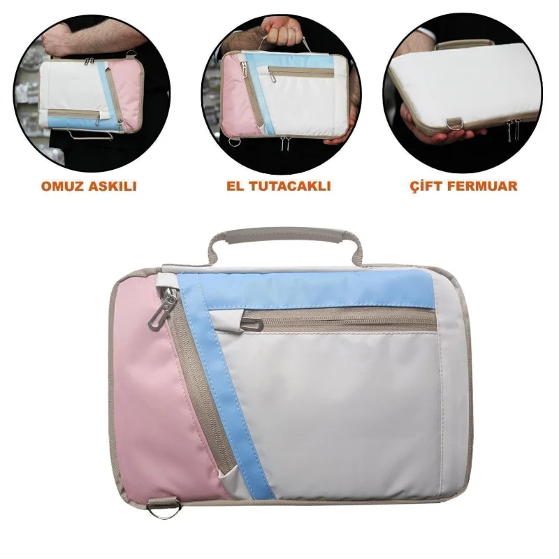 Tablet için Omuz Askılı El Tutacaklı Universal Sleeve Taşıma Çantası UR4346 Pembe Mavi Krem