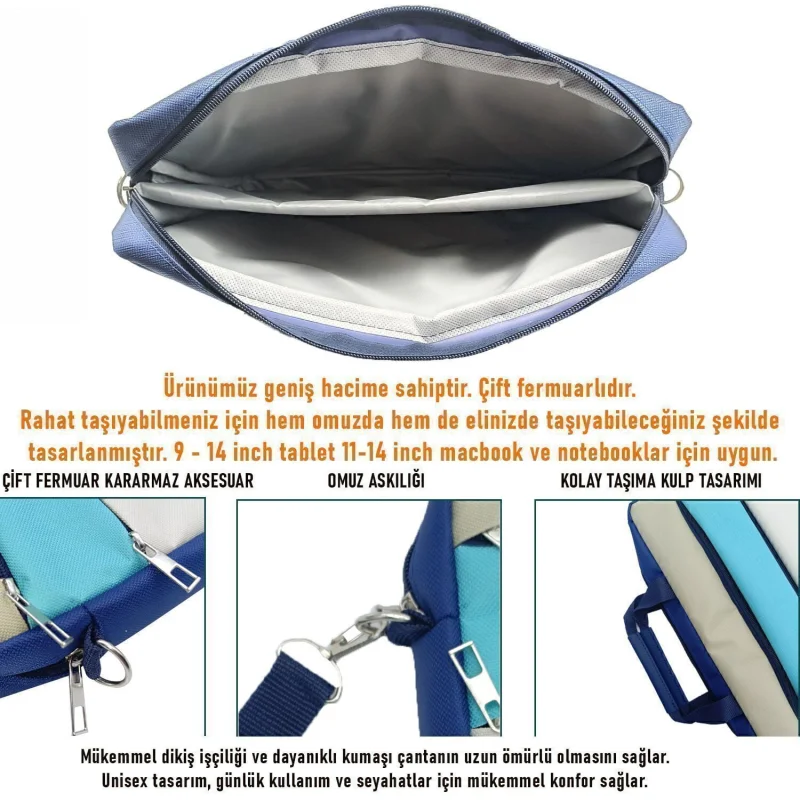 Tablet Macbook Laptop Çantası 2 Bölmeli 9-14 inch ile uyumlu UR4821