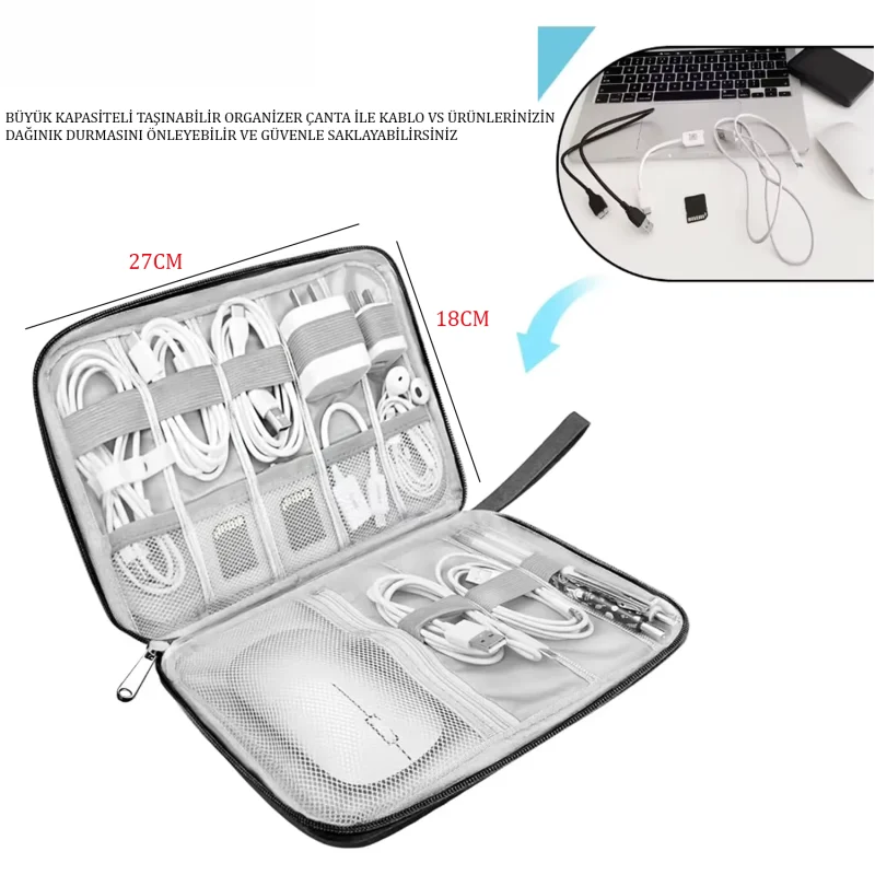 Çok Gözlü Kullanışlı Elde Taşıma Askılı Organizer Çanta - UR5101