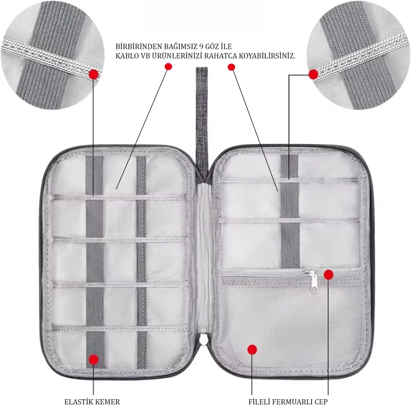 Çok Gözlü Kullanışlı Elde Taşıma Askılı Organizer Çanta - UR5101
