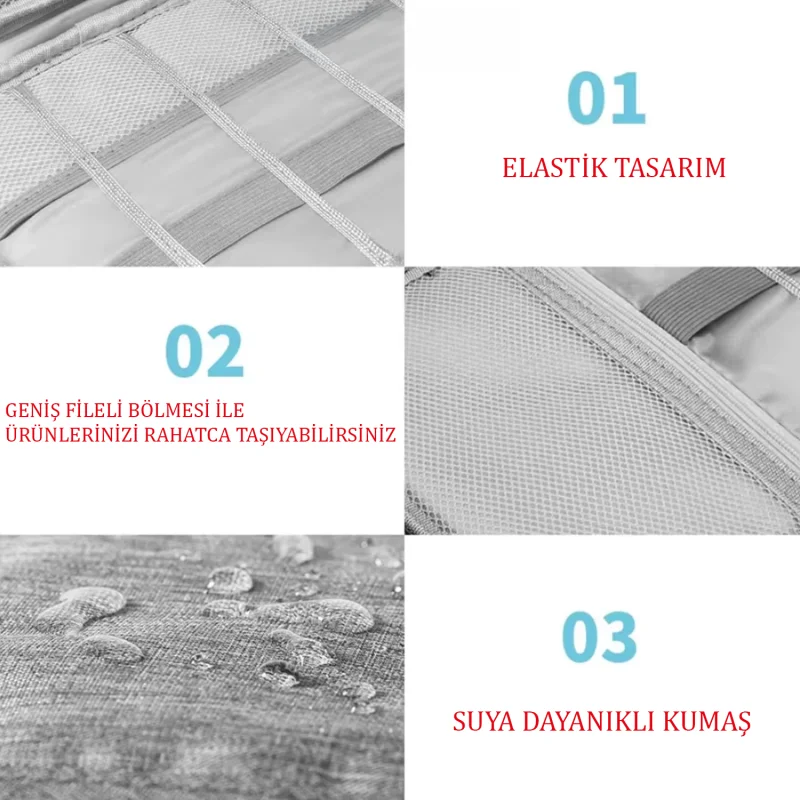 Çok Gözlü Kullanışlı Elde Taşıma Askılı Organizer Çanta - UR5101