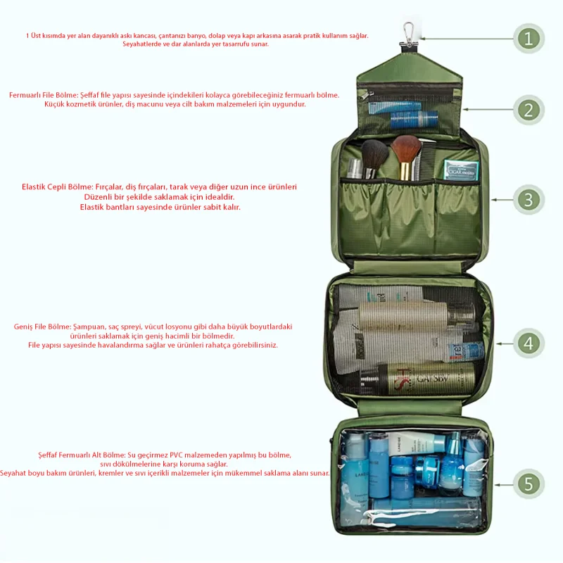 Makyaj, Seyahat ve Günlük Kullanım için Pratik Asılabilir Katlanır Organizer Çanta - UR5112