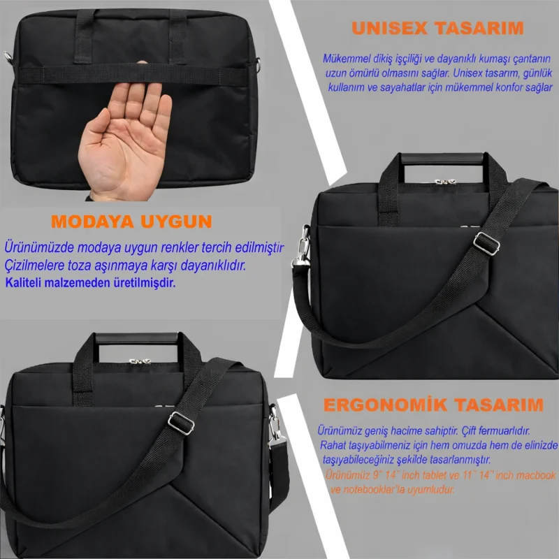 Tablet Macbook Laptop Çantası 2 Bölmeli 9-14 inch Siyah UR5559