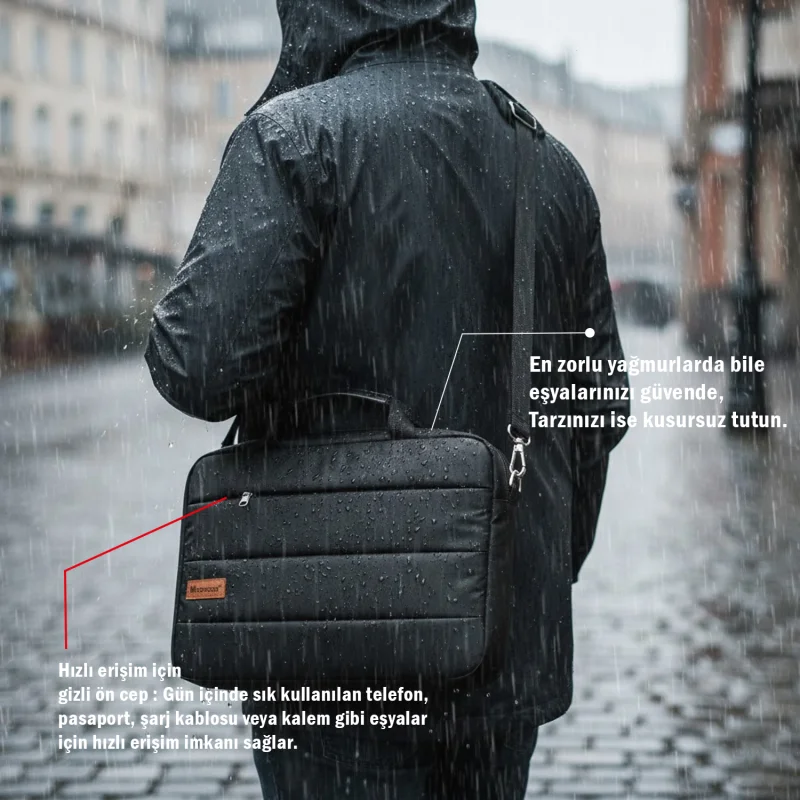 Su Geçirmez 3 Bölmeli Darbelere Dayanıklı Tablet Notebook Macbook Evrak Çantası 14 inch Pembe UR5496