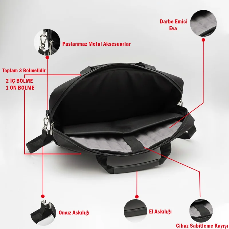 Su Geçirmez 3 Bölmeli Darbelere Dayanıklı Tablet Notebook Macbook Evrak Çantası 14 inch Pembe UR5496