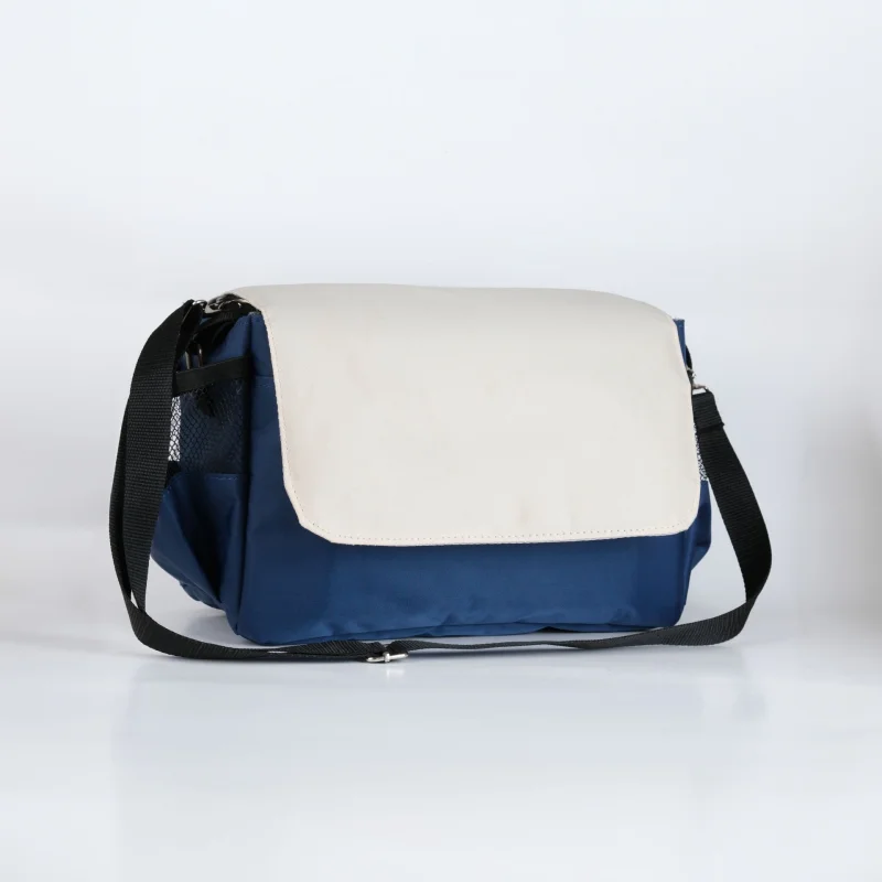 Omuz Askılıklı ve El Tutacaklı 2'si 1 Arada Ayarlanabilir Cırt'lı Bebek Arabası Çantası Lacivert Krem UR4236