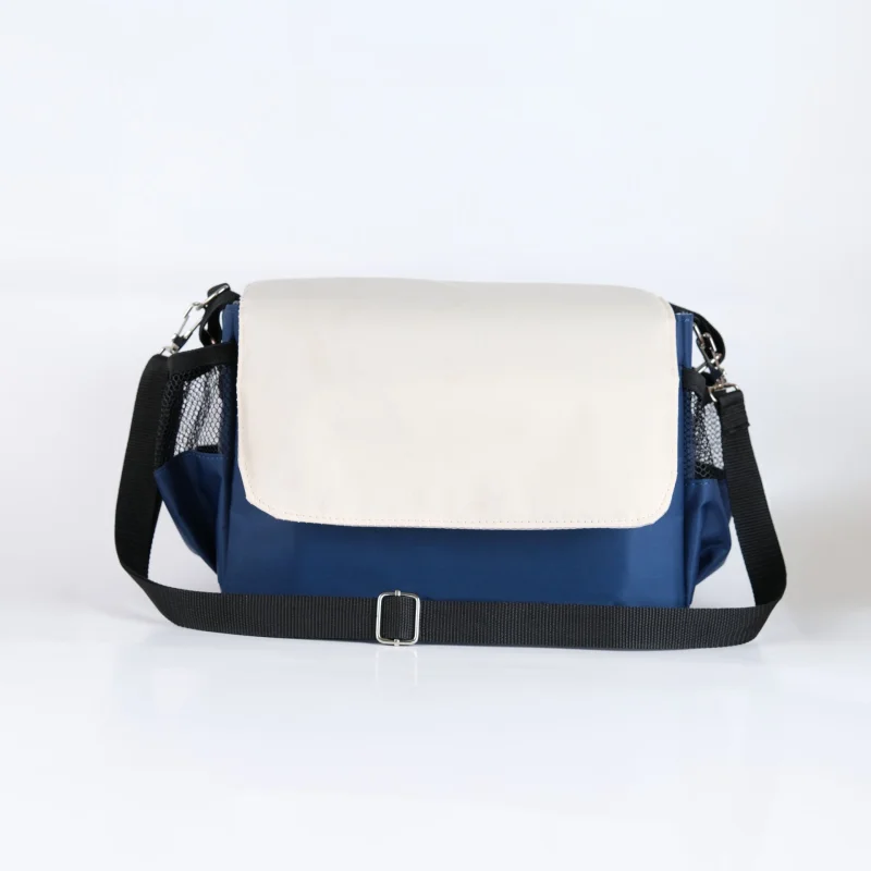 Omuz Askılıklı ve El Tutacaklı 2'si 1 Arada Ayarlanabilir Cırt'lı Bebek Arabası Çantası Lacivert Krem UR4236