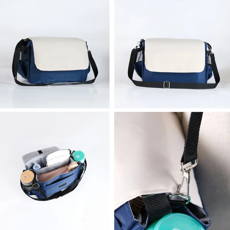 Omuz Askılıklı ve El Tutacaklı 2'si 1 Arada Ayarlanabilir Cırt'lı Bebek Arabası Çantası Lacivert Krem UR4236