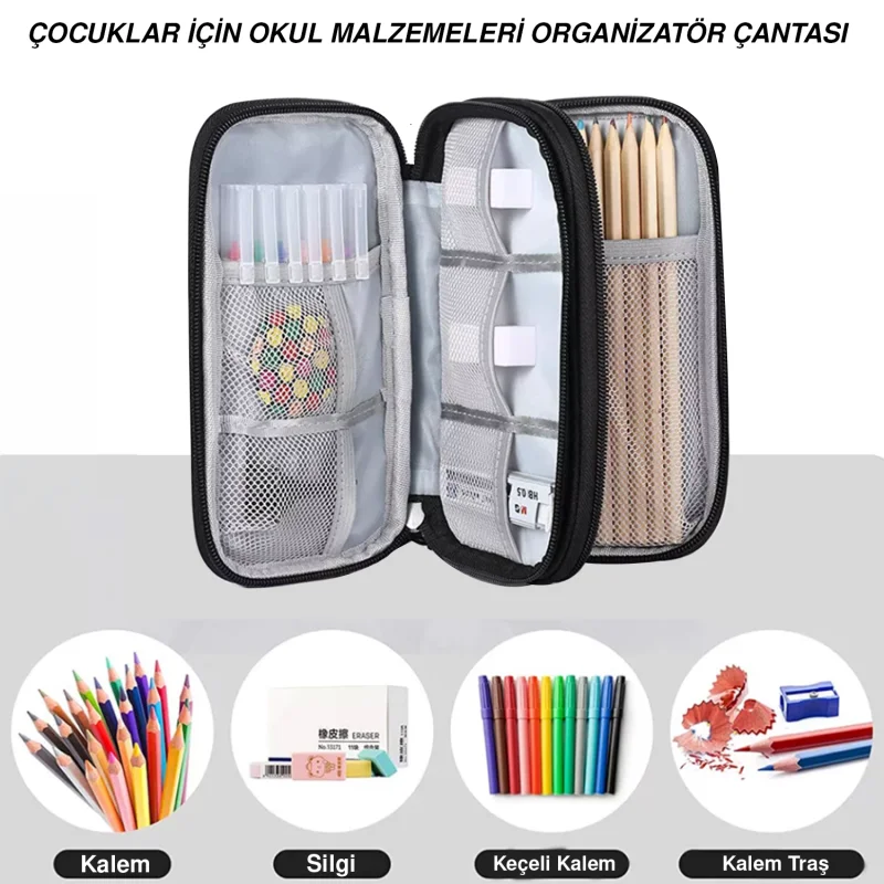 Taşınabilir Su Geçirmez Çift Katman ve Fermuarlı 8 Bölmeli HDD Harddisk Çantası UR4210