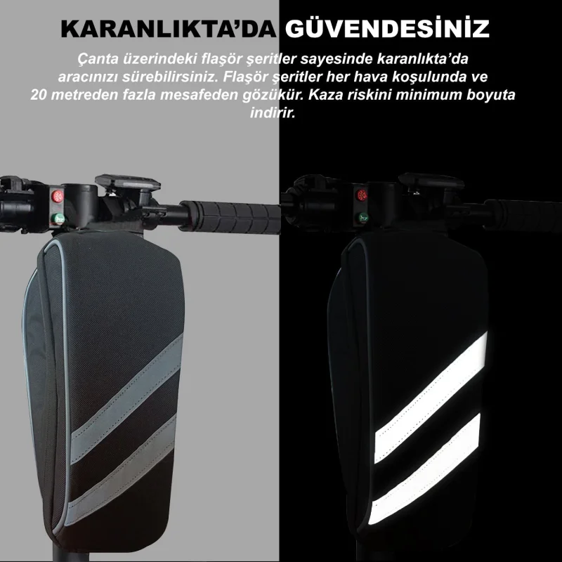Taşınabilir Su Geçirmez 3 Bölmeli Geniş İç Hacimli Flaşörlü Scooter Bisiklet Çantası UR4249 Siyah