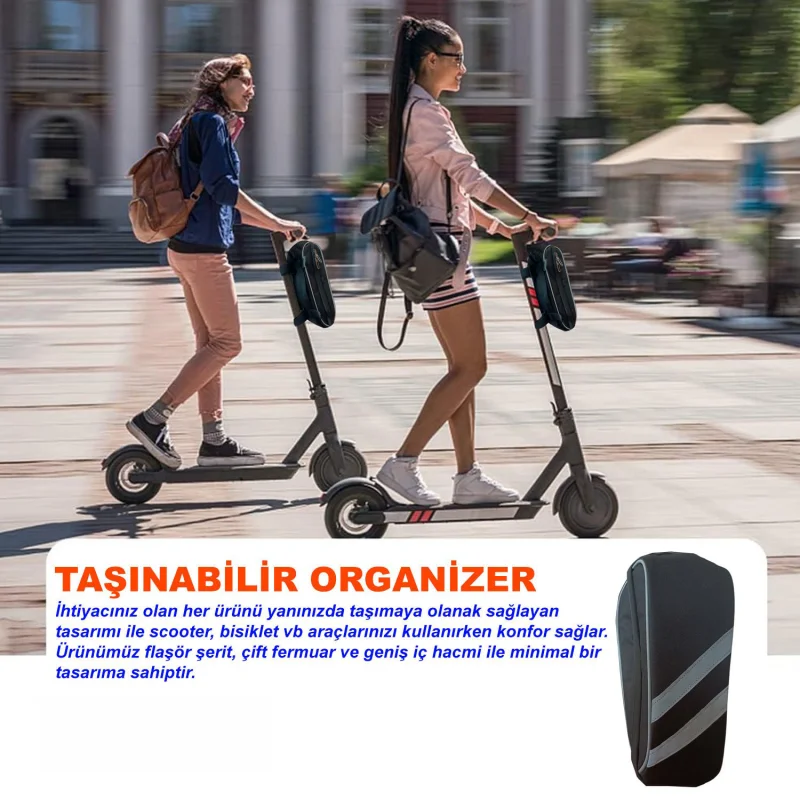 Taşınabilir Su Geçirmez 3 Bölmeli Geniş İç Hacimli Flaşörlü Scooter Bisiklet Çantası UR4249 Siyah