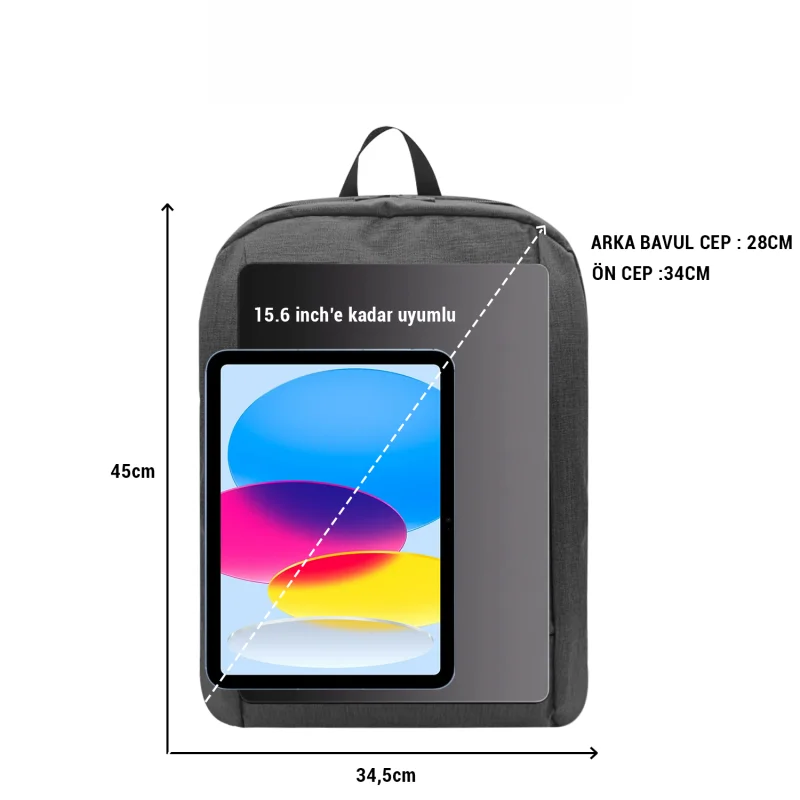 Unisex Su Geçirmez 3 Gözlü 15.6 inch Laptop Macbook Çantası UR5323