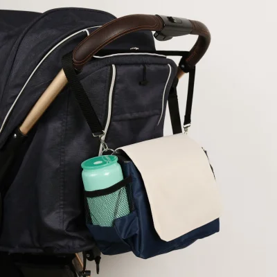 Omuz Askılıklı ve El Tutacaklı 2'si 1 Arada Ayarlanabilir Cırt'lı Bebek Arabası Çantası Lacivert Krem UR4236